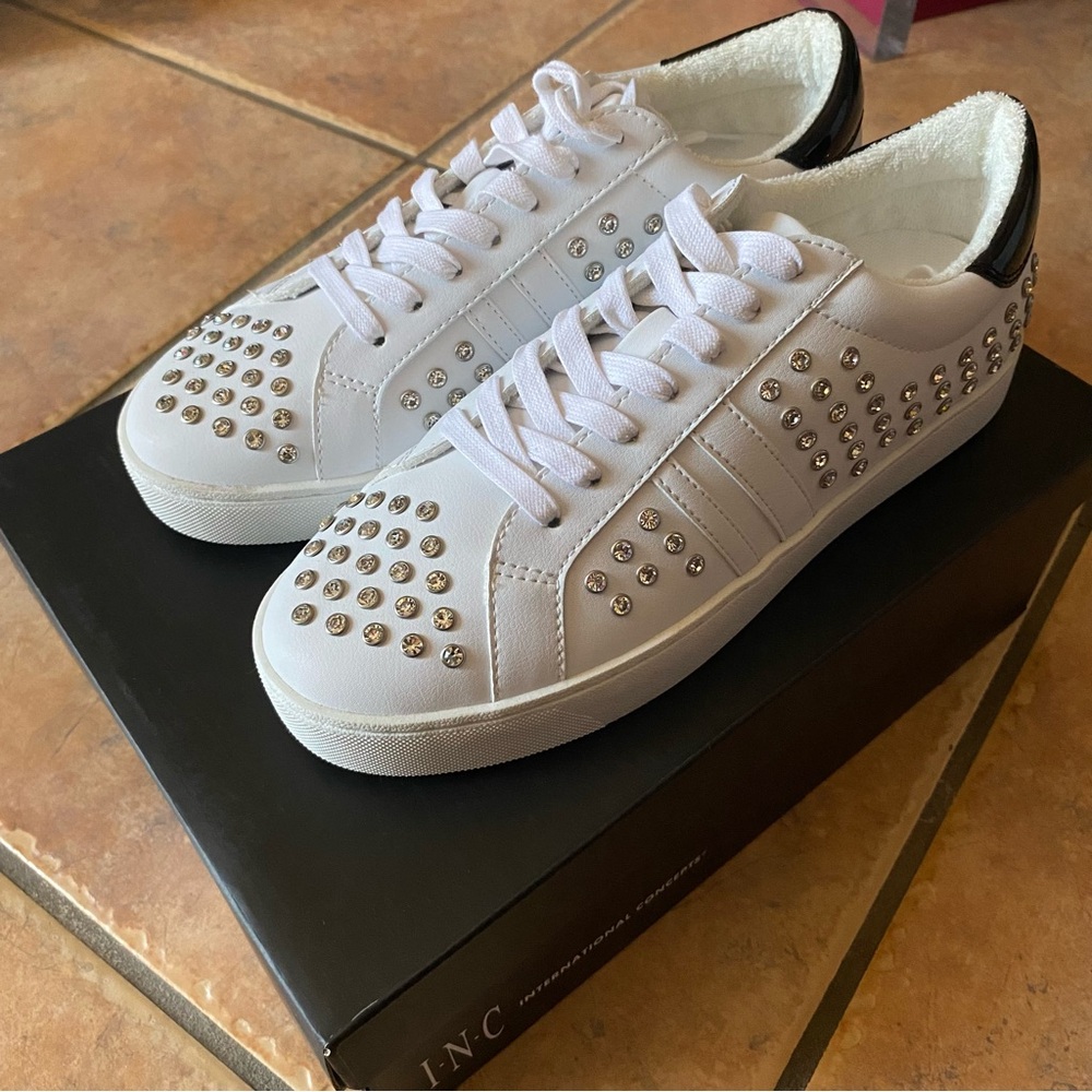 INC White Sneakers With Rhinestones